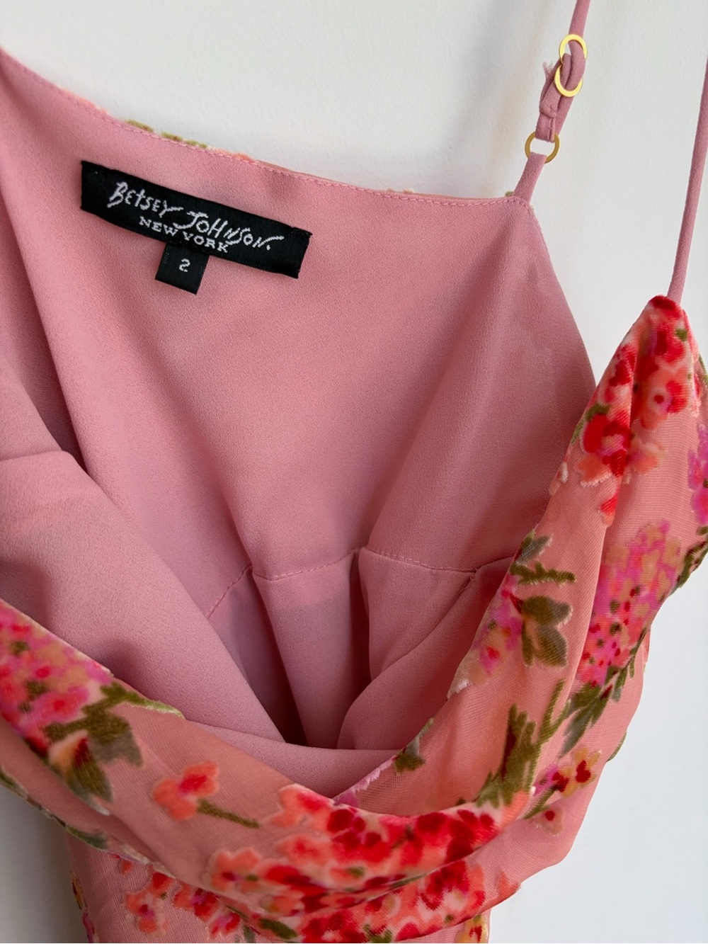 Rare Vintage Betsey Johnson Pink Floral Burnout Velvet Bias Slip Midi Dress - Picture 2 of 7